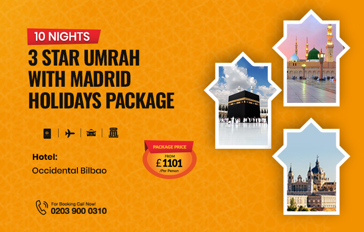 10 Nights 3 Star Umrah with Madrid Holidays Package