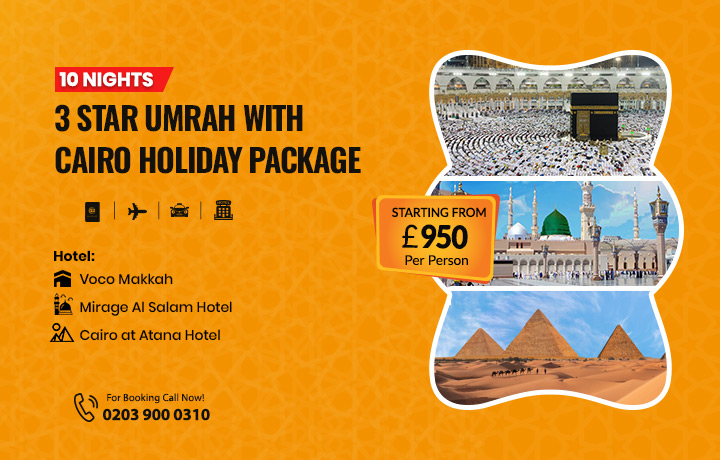 10 Nights 3 Star Umrah with Cairo Holidays Package