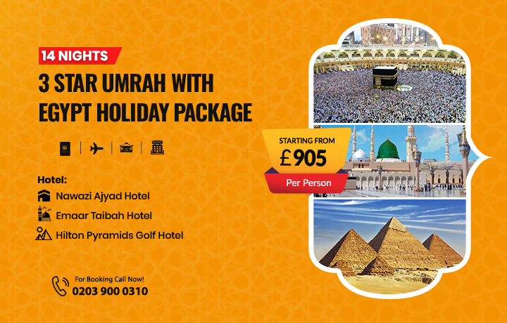 14 Nights 3 Star Umrah with Egypt Holidays Package