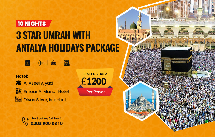 10 Nights 3 Star Umrah with Antalya Holidays Package